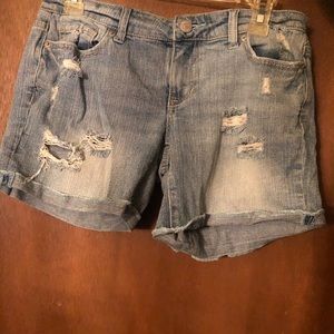 Distressed denim shorts